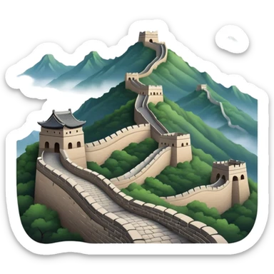 Great Wall of China, winding mountain silhouette, simplified emoji design sticker