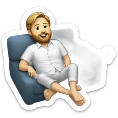 tim heidecker with a beard lazy lounging on couch white open button up shirt sticker