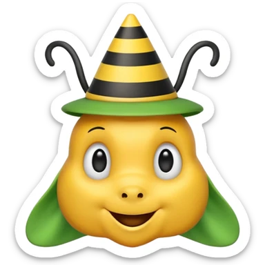 Bees with green Birthday Hat, Happy bee with striped party hat sticker