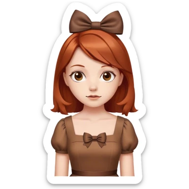girl with reddish blunt hair and with and 2 bows brown dress sticker