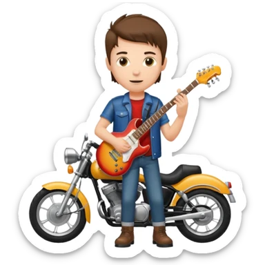 We're creating a quiz for a New Year's Eve team. The idea is that people have to guess which emoji belongs to which person from three emojis. Now it's up to you to make one whole emoji from the following  emojis.  🏍🎸🍻👦 sticker