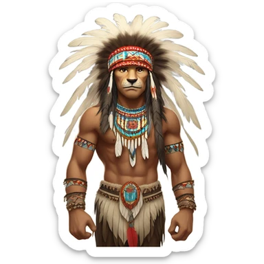 Native American and a roaring lion sticker