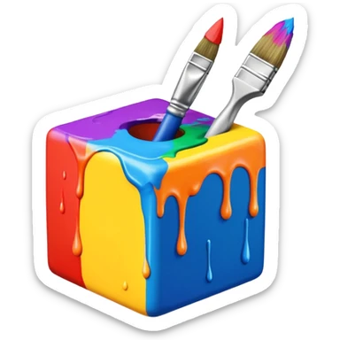 paintbrush drawing on a 3D cube sticker