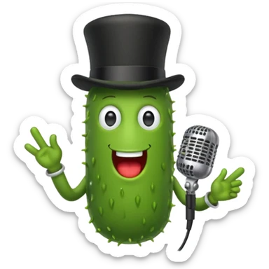 Pickle wearing a top hat singing into a microphone  sticker