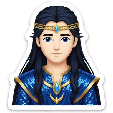 Zephyr, God of West Wind from Gods and Goddesses with long jet black hair, dark blue sequin outfit sticker
