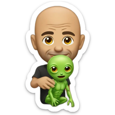 Joe Rogan holding little Alien sticker