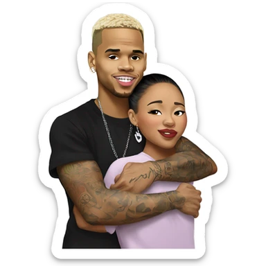 Hyper Realistic Chris Brown hugging Karruche Tran sticker