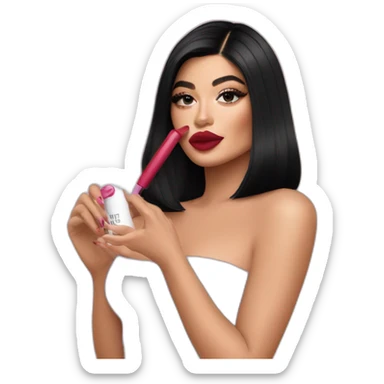 Kylie Jenner holding her lipstick lips sticker