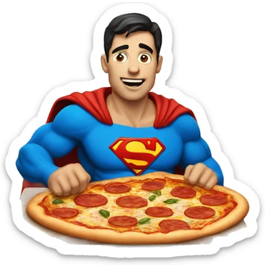 Super man eating a pizza sticker