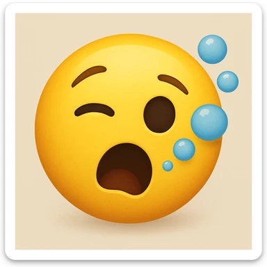 yellow face with one eye closed, mouth open, bubbles, drunk expression sticker