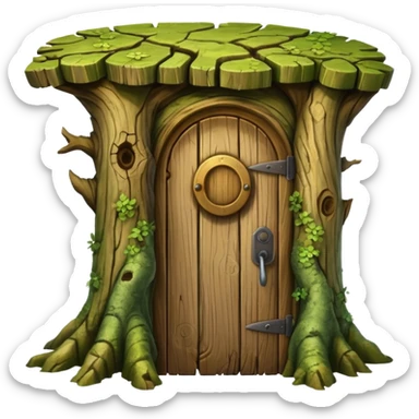 old tree trunk with door sticker