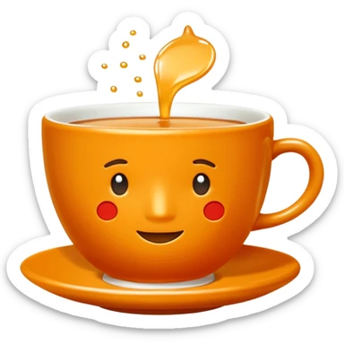 Hermès-style cup of tea, classic design with Hermès orange and gold, luxury, cute emoji style sticker