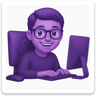 Make the edgelord nerd more smiley and change the nerd's color to purple, keep the style and transparent background. The original style is preserved but use the general editor to achieve the changes with transparent background. sticker