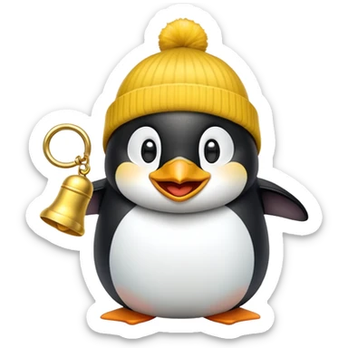 Laughing penguin yellow beanie  gold bell sticker