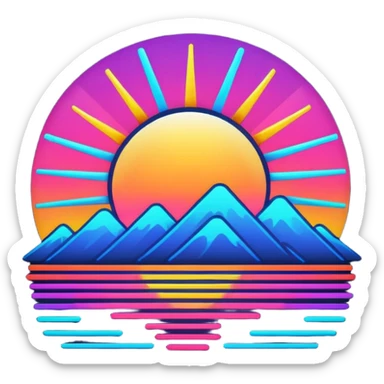 neon sunrise line art sticker