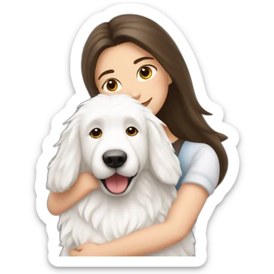 A brunette girl is hugging a all white Polish Tatra Sheepdog. sticker