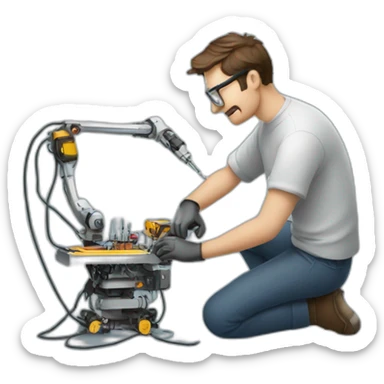 Man soldering a robot sticker