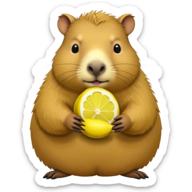 a capybara with a lemon body sticker