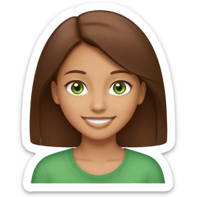 Tan girl emoji with straight brown hair and green eyes sticker
