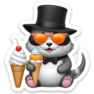 Shark with a top hat Panda eating ice cream cat with sunglasses sticker