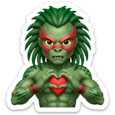 A Yautja from the movie predator making heart sign with hands sticker