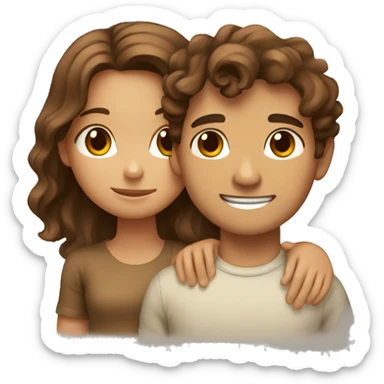 girl with wavy brown hair hugging tan boy with brown hair sticker