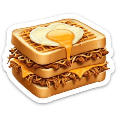 BBQ pulled pork frisco melt on texas toast with crispy onions, no egg on top sticker