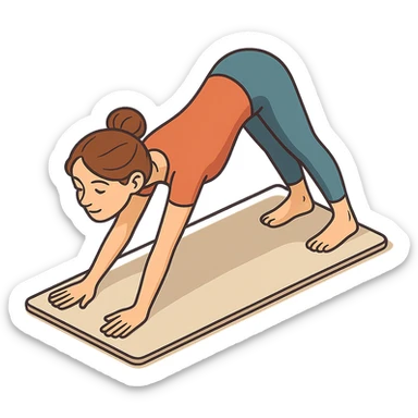 girl in cute yoga outfit performing downward dog pose (Adho Mukha Svanasana), 2D isometric style, very detailed facial features, elongated body, many shadows and highlights, clean contours, soft lighting, transparent background sticker