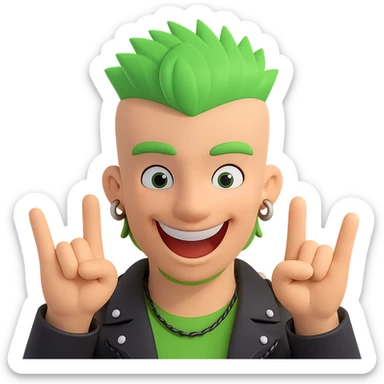 smiling punk guy with green irochese showing horns (3d-emoji style) sticker