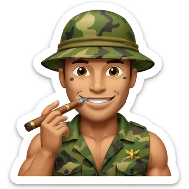 brauny cool jungle commando smoking a cigar with a grin sticker