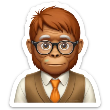 Orangutan secretary, old, glasses, vest sticker