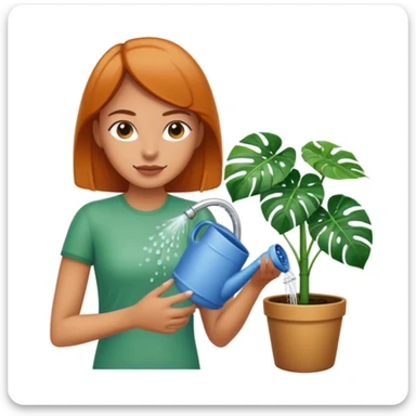 woman watering her monstera plant sticker