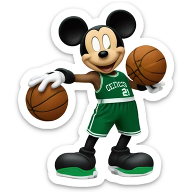 Mickey Mouse wearing a Celtics jersey  sticker