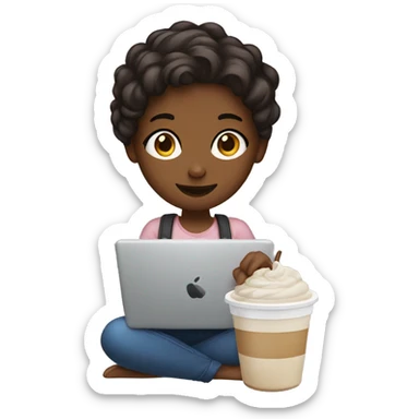 Girl holding iced coffee in one hand and laptop in other sticker