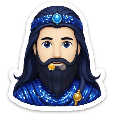 Saturn, God of Time from Gods and Goddesses with long black hair and beard, indigo sequin outfit sticker