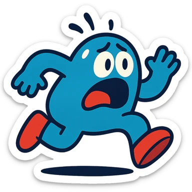 a terrified blob running away, fun and expressive style, vibrant cartoon sticker