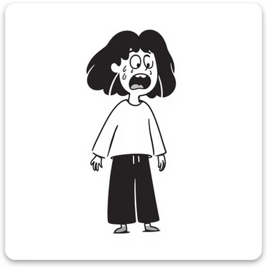 hand-drawn doodle of a person with a crazy expression and crying, messy lines sticker