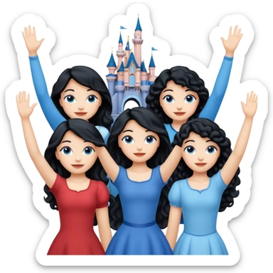 escribe el nombre Disneyland Paris y para titulo, pon a quatro chicas: una pelo corto negro, una pelo rizado largo, una pelo largo liso y la otra pelo ondulado mediano, esta con el ojos azules. Todas tienen piel carne. NOOOOOO, pon el titulo Disneyland Paris i por los lados o con las manos arriba  sticker