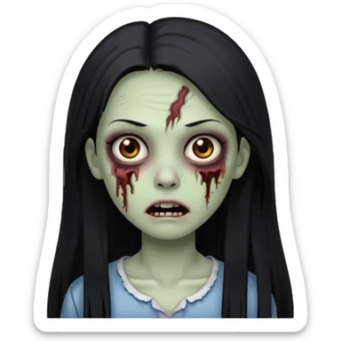 zombie girl with straight long hair and brown eyes sticker