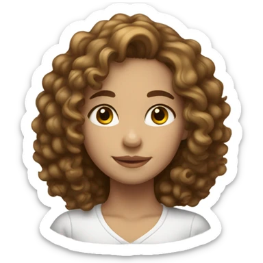 A girl with slightly white skin, has slightly brown eyes, beautiful Kirly hair and dimples, and has good under her mouth sticker