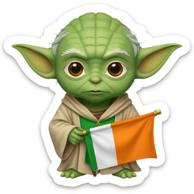 Yoda holding an Irish flag sticker