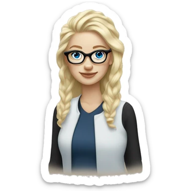 Thin White skinned blonde haired blue eyed woman with black glasses black stud earrings  sticker