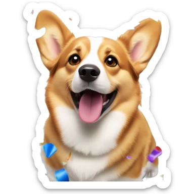 a corgi dog celebrating with a lot of colorful confetti around it sticker