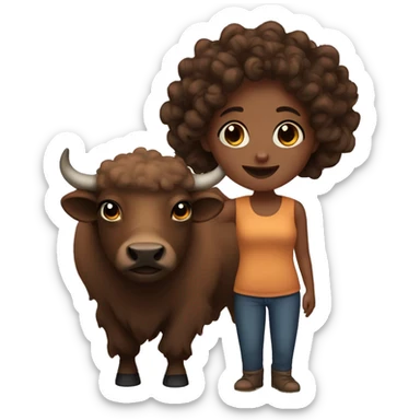 A brown buffalo with a face of a black girl with curly hair  sticker