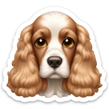 generame un emoji de un perrito cocker spaniel con un moño rosa en la orej sticker