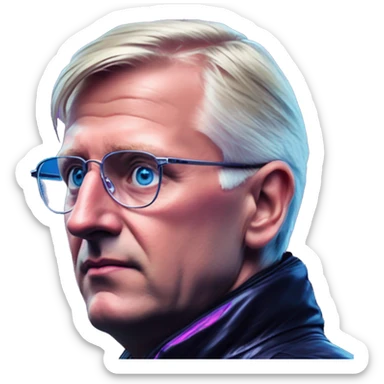Synthwave Carl Bildt in SNES FIFA style, oil paint, epic eyes, intricate lips, exquisite pose, beautiful, desirable, logical sticker