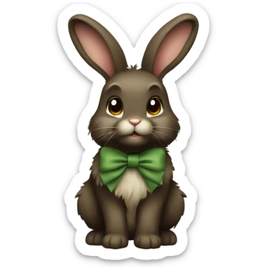 Dark brown cute fluffy rabbit with khaki green bow full body sticker