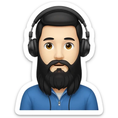 Boy with long black hair and a big beard wearing headphones sticker