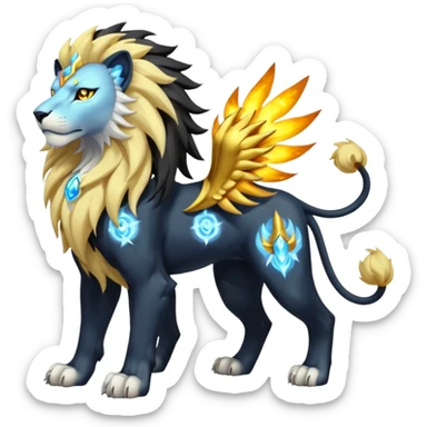Pyroar-Solgaleo-Luxray-Fakémon-hybrid-creature (full body)  sticker