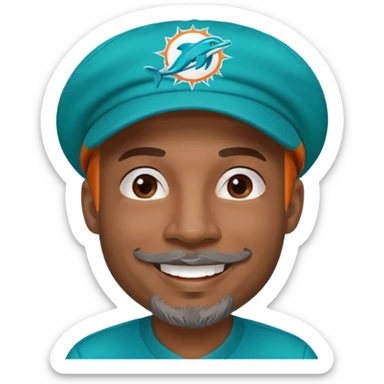 Black man with gray goatee wearing a Dolphins cap sticker